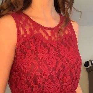 Cranberry lace dress with heart shaped top